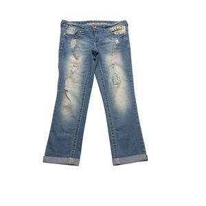 Vanity Lynette Slim Distressed Lace Detail‎ Jeans Blue Denim Womens 27 Y2K Boho